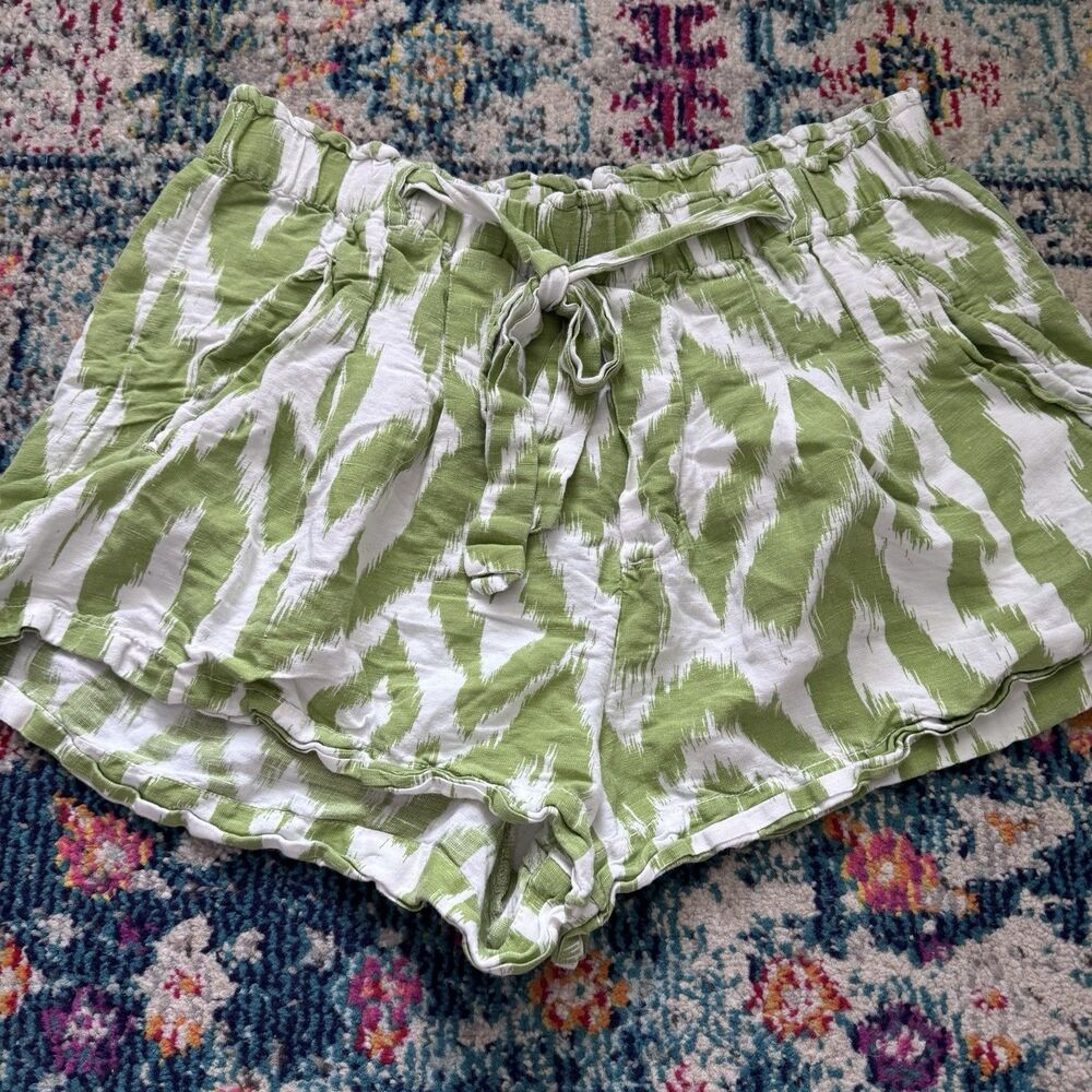 Anthropologie Breezy Paperbag Shorts‎ in Chartreuse Linen Blend Size Large